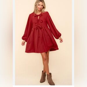 Alaina Haptics dress. Babydoll mini dress in rust or orange-red size 2x